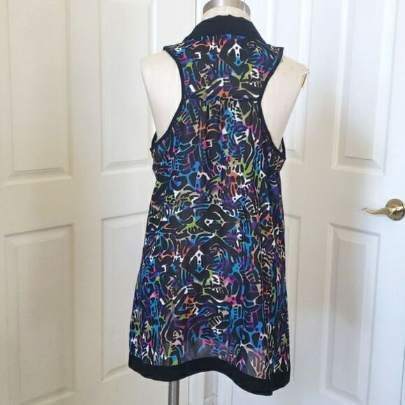 🔴 NICOLE MILLER Sleeveless Collared Top Tunic Colorful Black Bold Lightweight - Picture 3 of 13